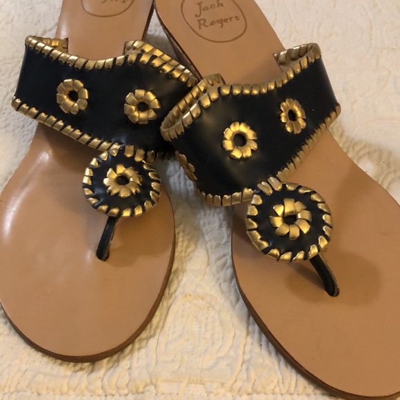 Jack Rogers wedges 10M navy with gold trim, excellent condition - Picture 3 of 8